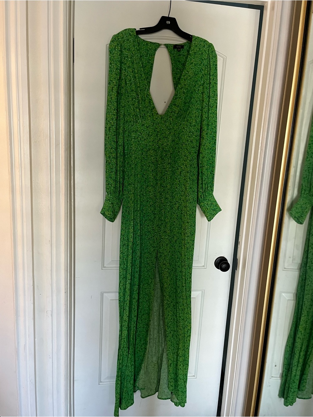 AFRM Bright Green Floral Long Sleeve Maxi Dress with Keyhole